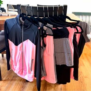 9 Piece Bolle Tennis Set Lot Herringbone Checkered Black Pink Skirt Tank Pants